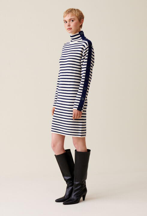High-neck knitted sailor dress