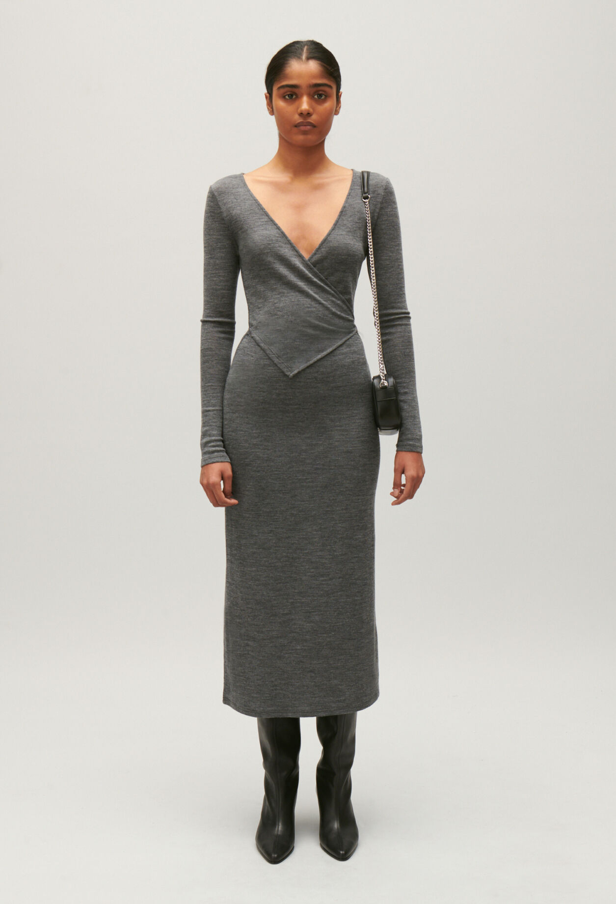 Light grey wool jersey midi dress