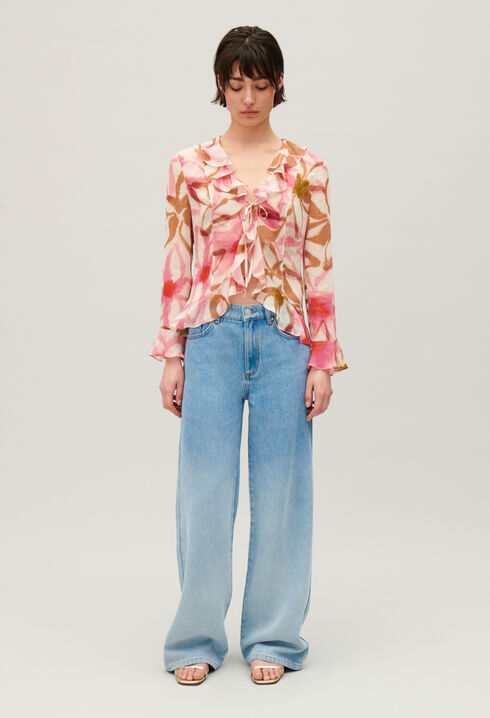 Watercolour print silk blouse