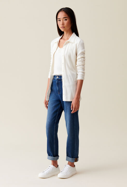 Ecru shirt collar top