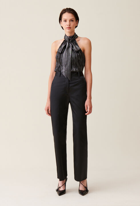 Black slim satin trousers