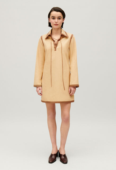 Short beige lace-up dress
