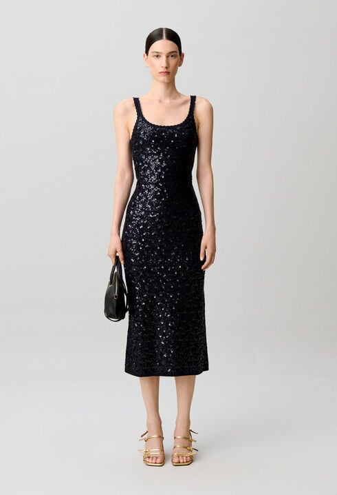 Long sequinned knitted dress