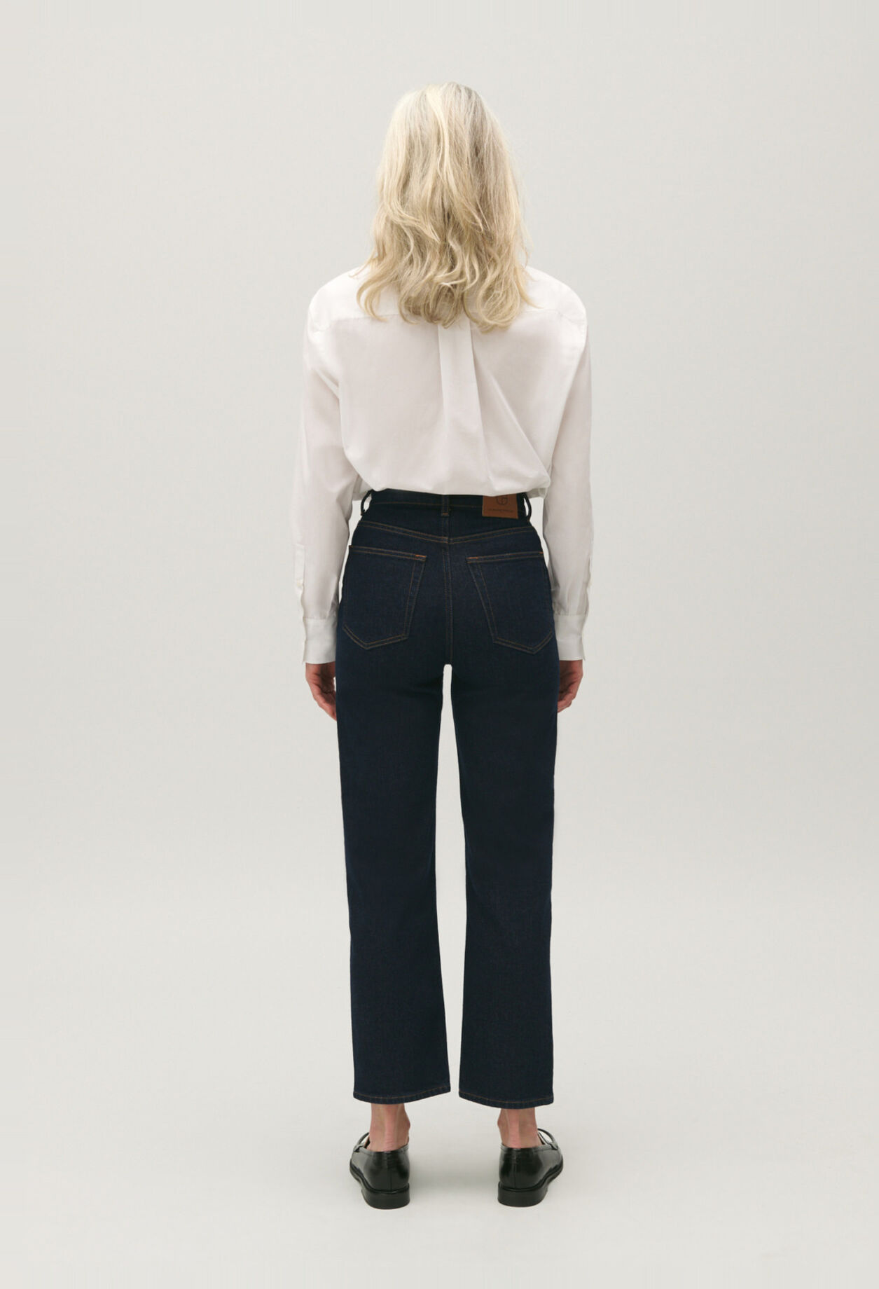 Blue raw denim jeans