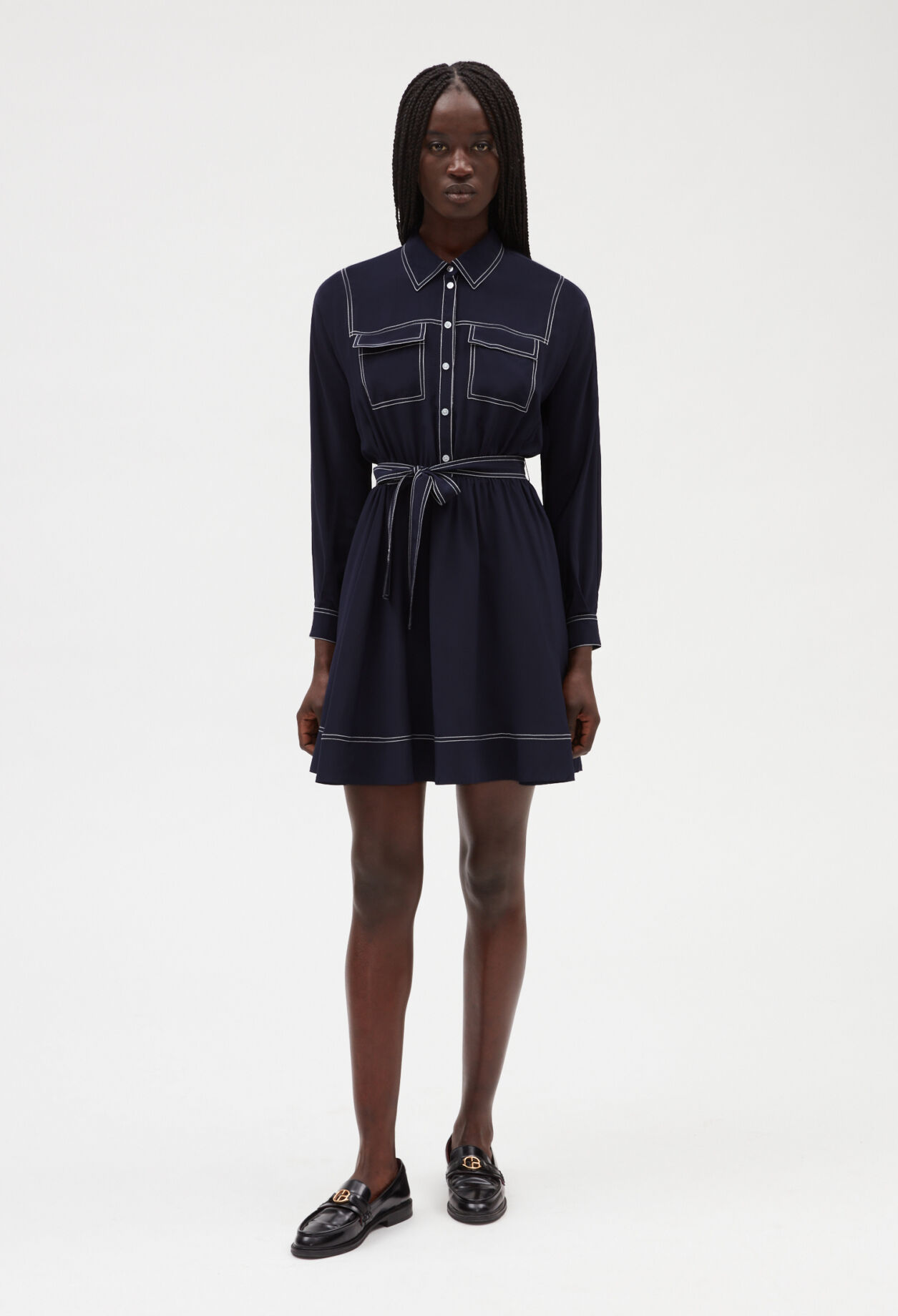 Blue silk long-sleeved short dress Blue silk long-sleeved short dress