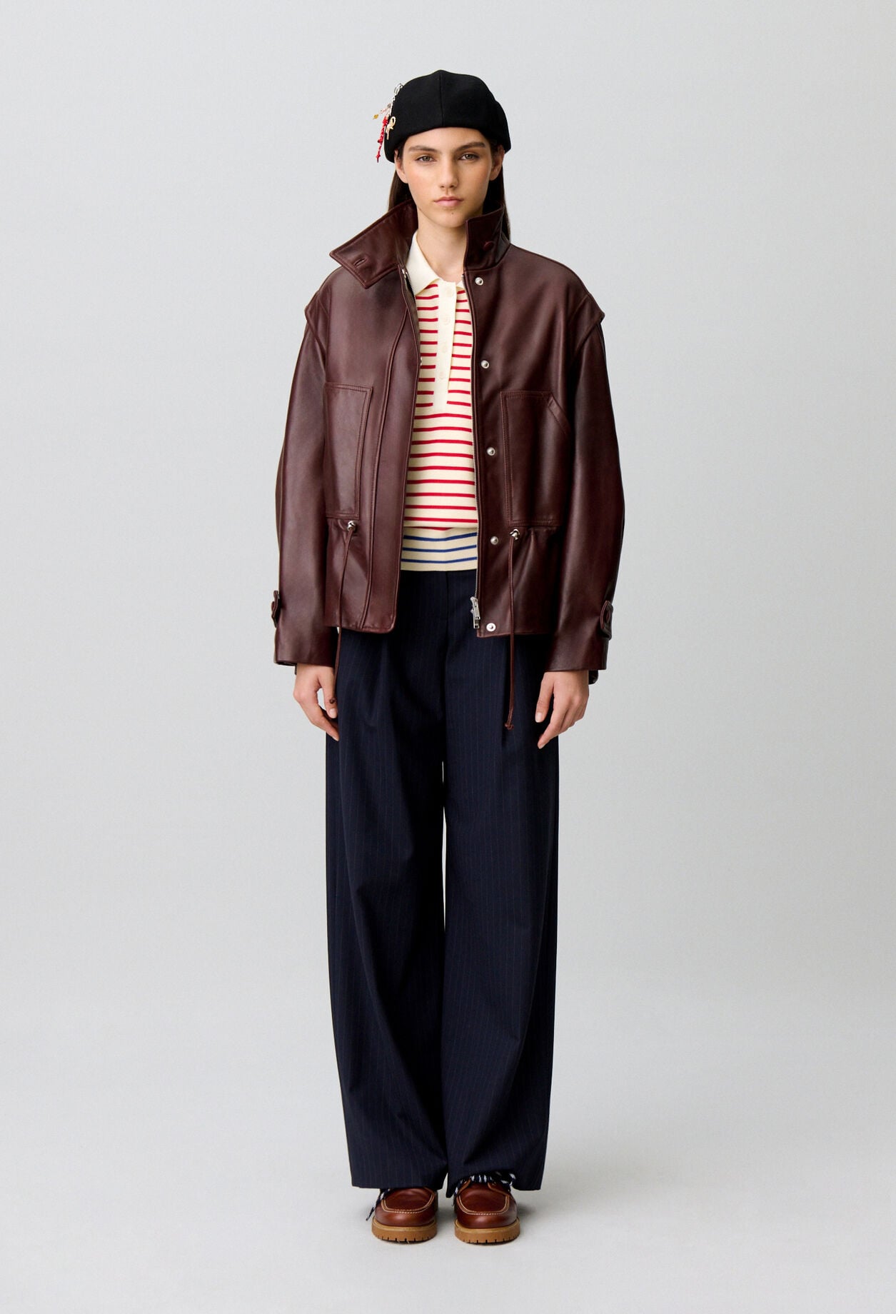 Wide-cut leather jacket