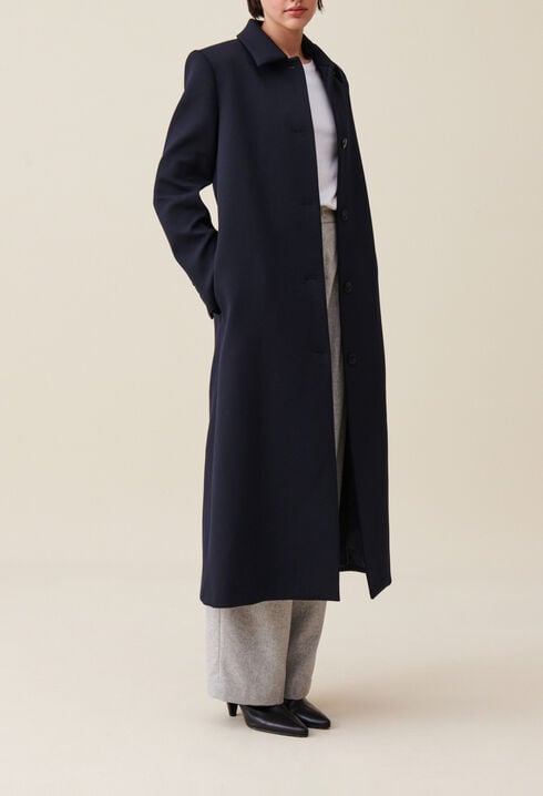 Long blue straight-cut coat