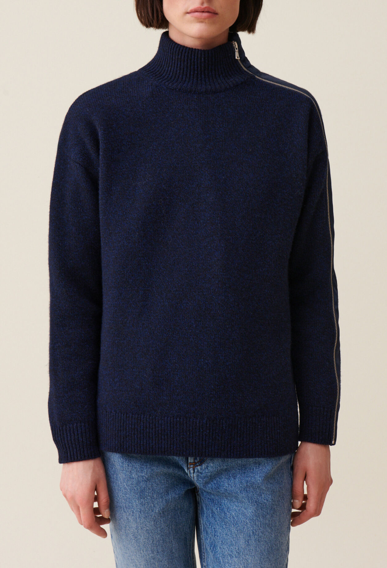 Navy zip-up turtleneck jumper