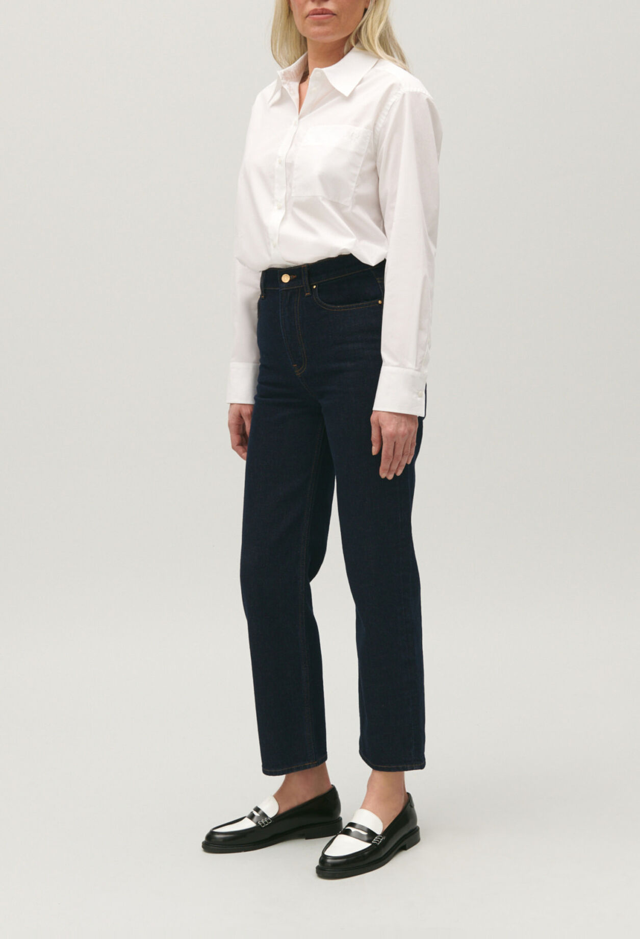 Blue raw denim jeans