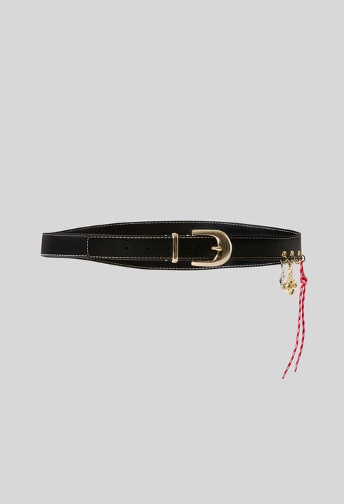 Leather eyelet belt with charms