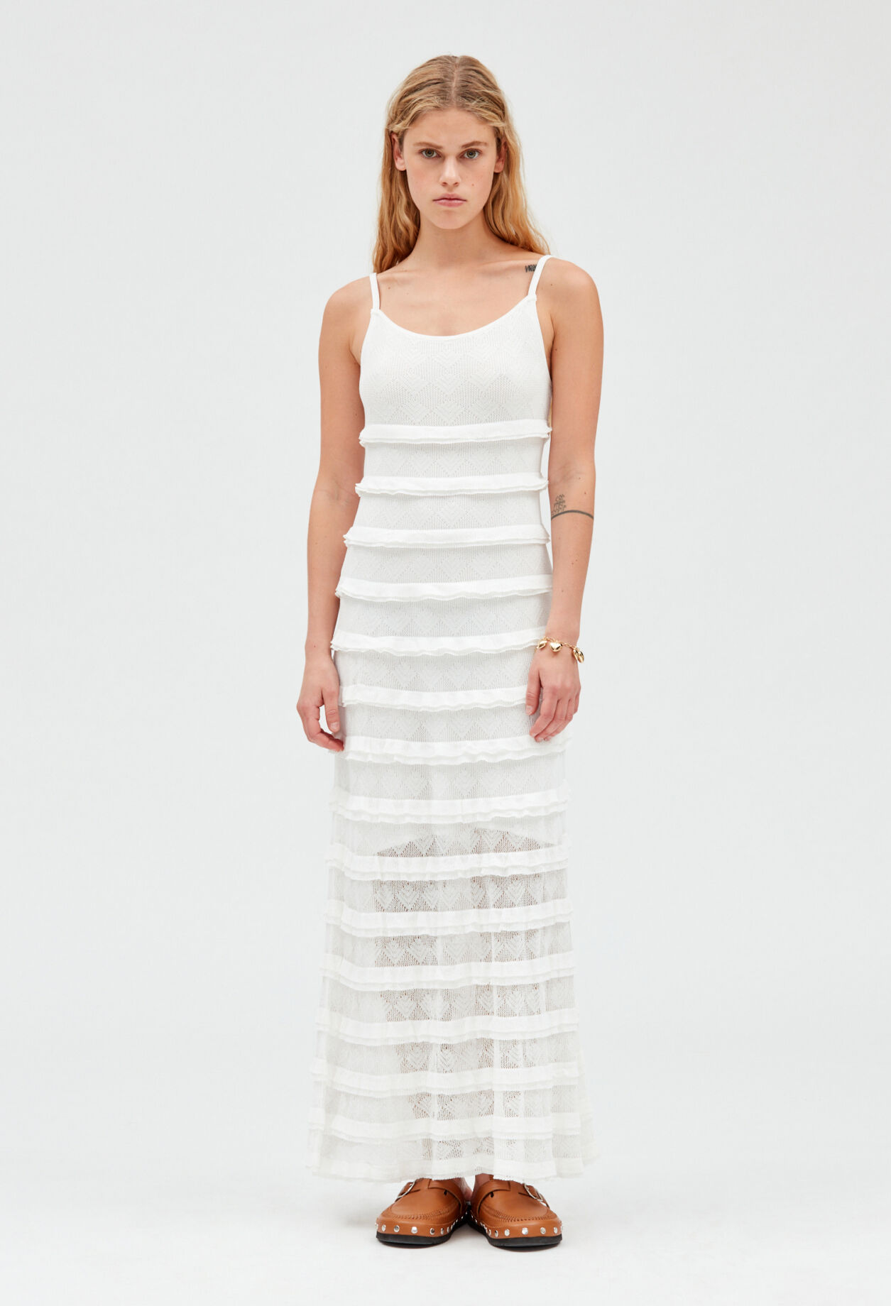 Off-white long ruffled dress