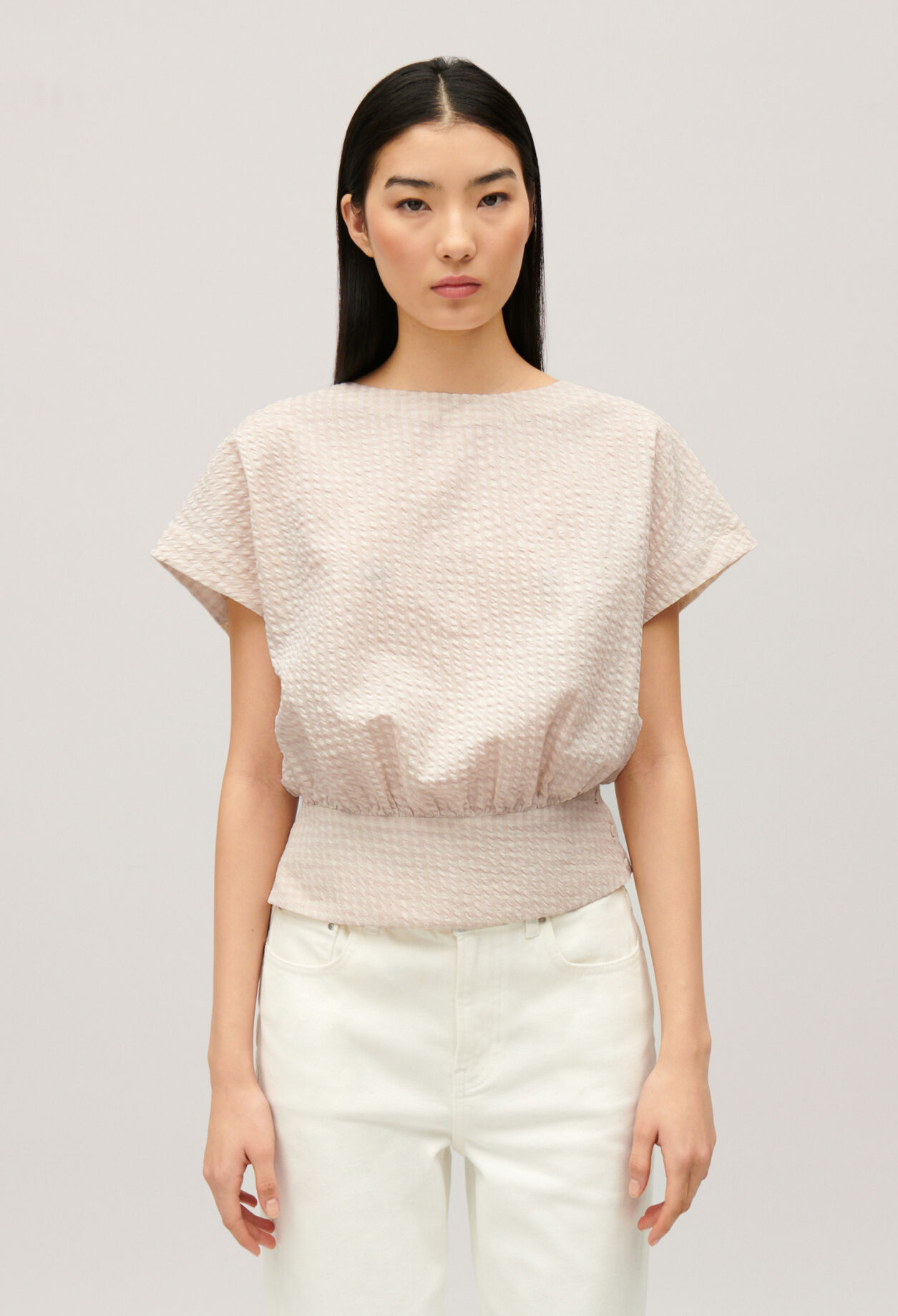 Gathered openwork top