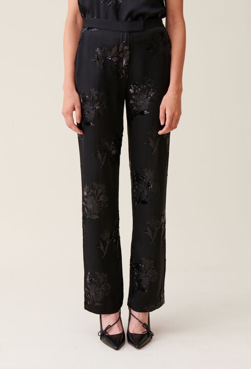 Black sequin-embellished trousers