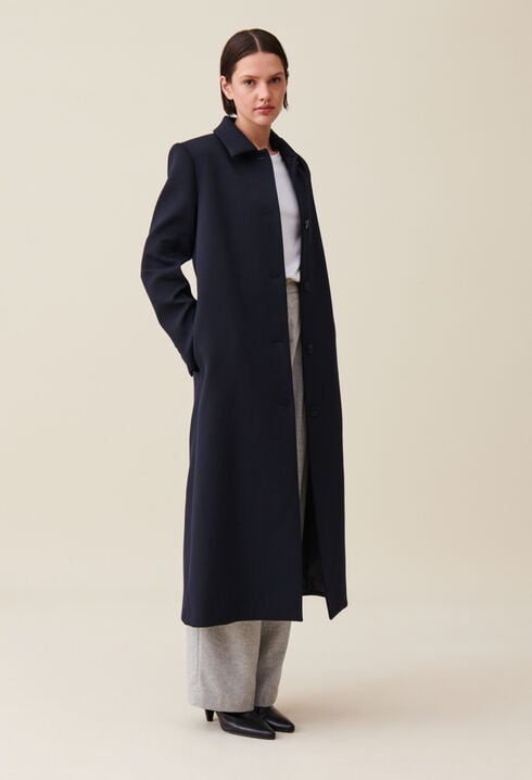 Long blue straight-cut coat