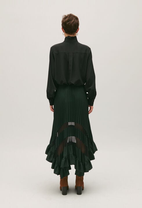 Pleated, ruffled mid-length skirt