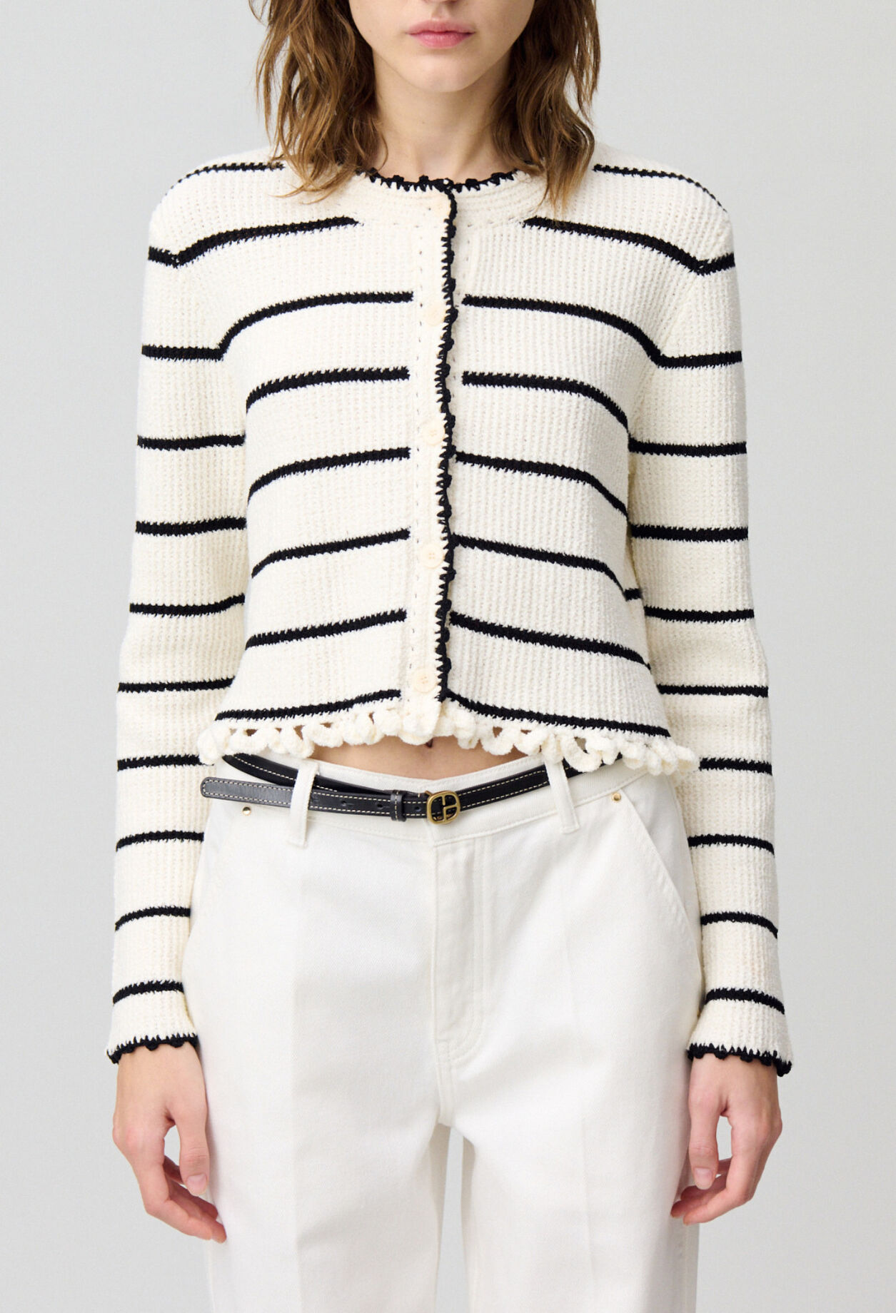 Fine knit striped cardigan