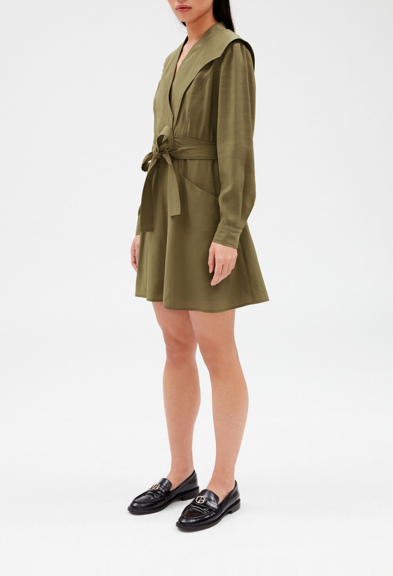 Khaki tie-belt dress