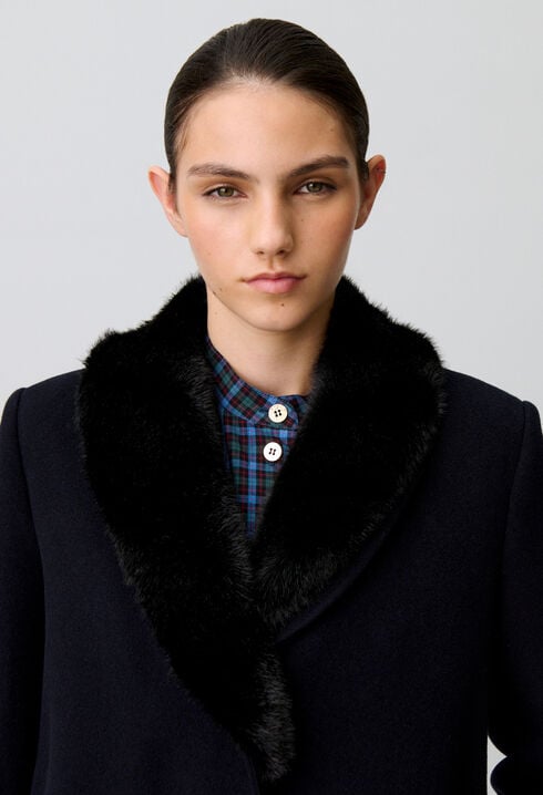 Long wool coat faux fur collar