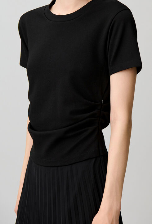 Straight pleated bi-material dress