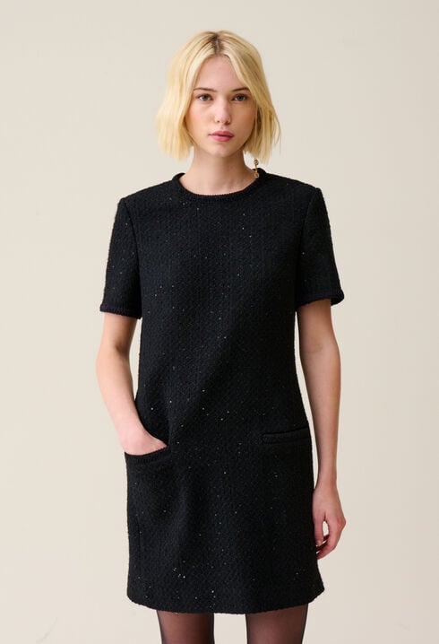 Short black tweed dress