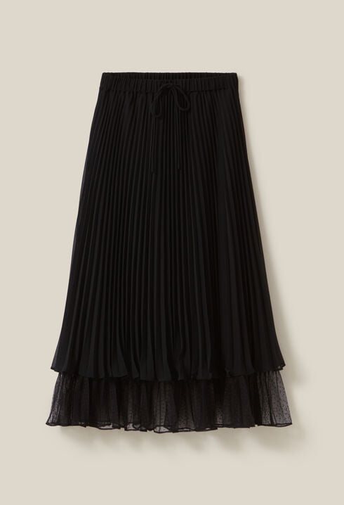 Black pleated midi skirt