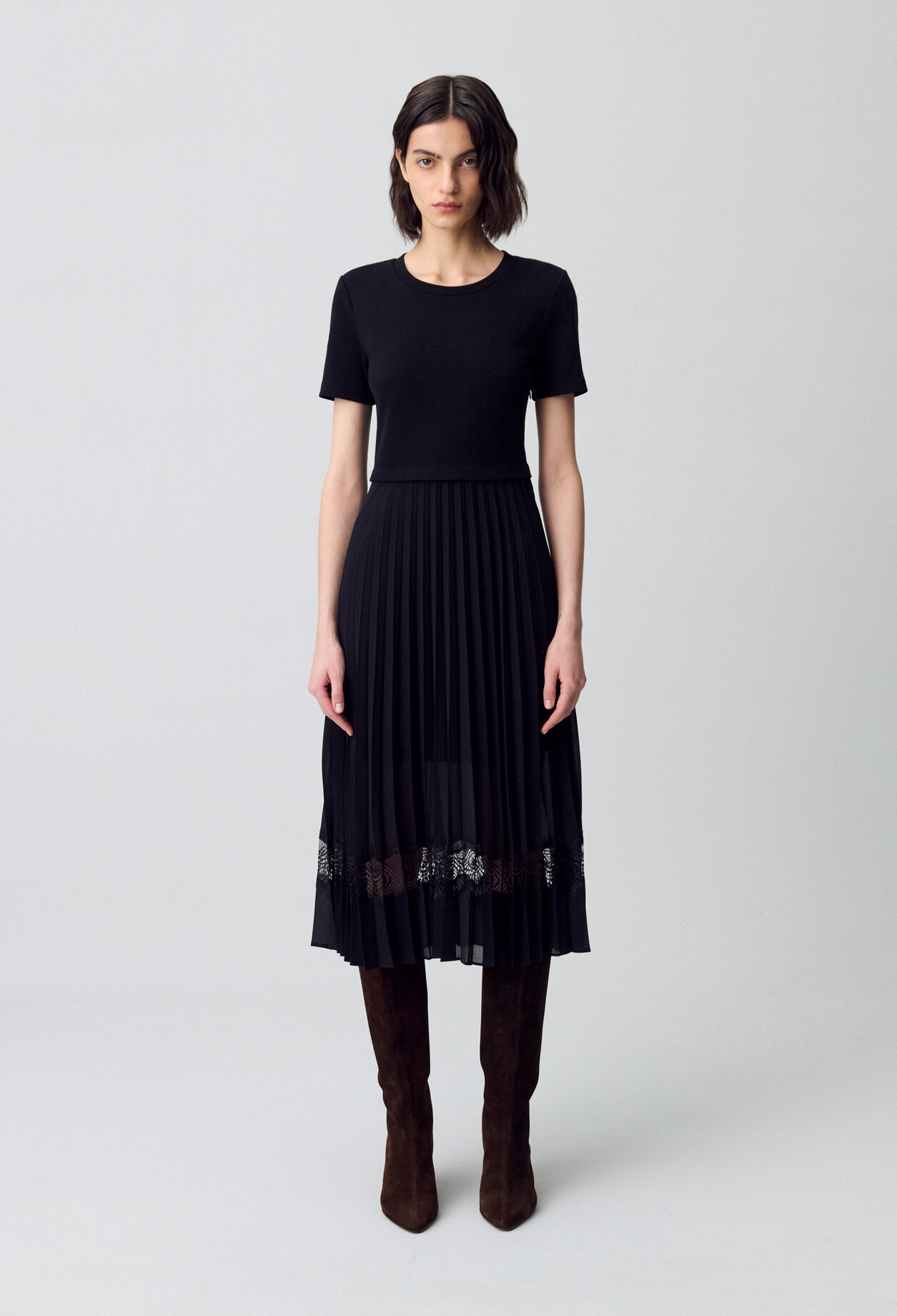 Twist black bi-material midi dress  Twist black bi-material midi dress