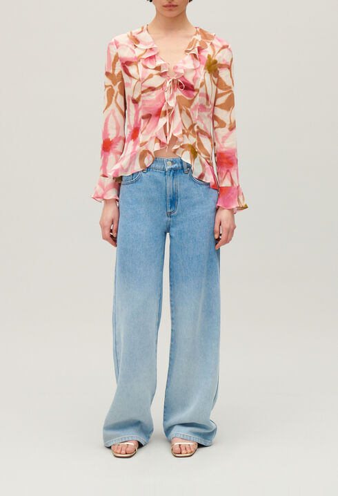 Watercolour print silk blouse