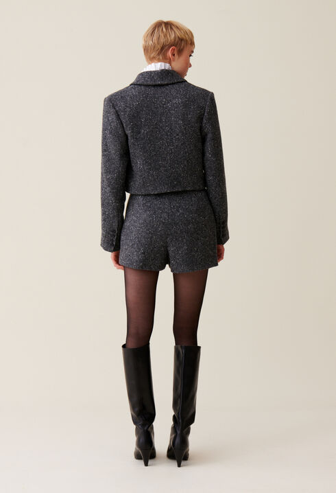 Grey tweed mixed wool blazer