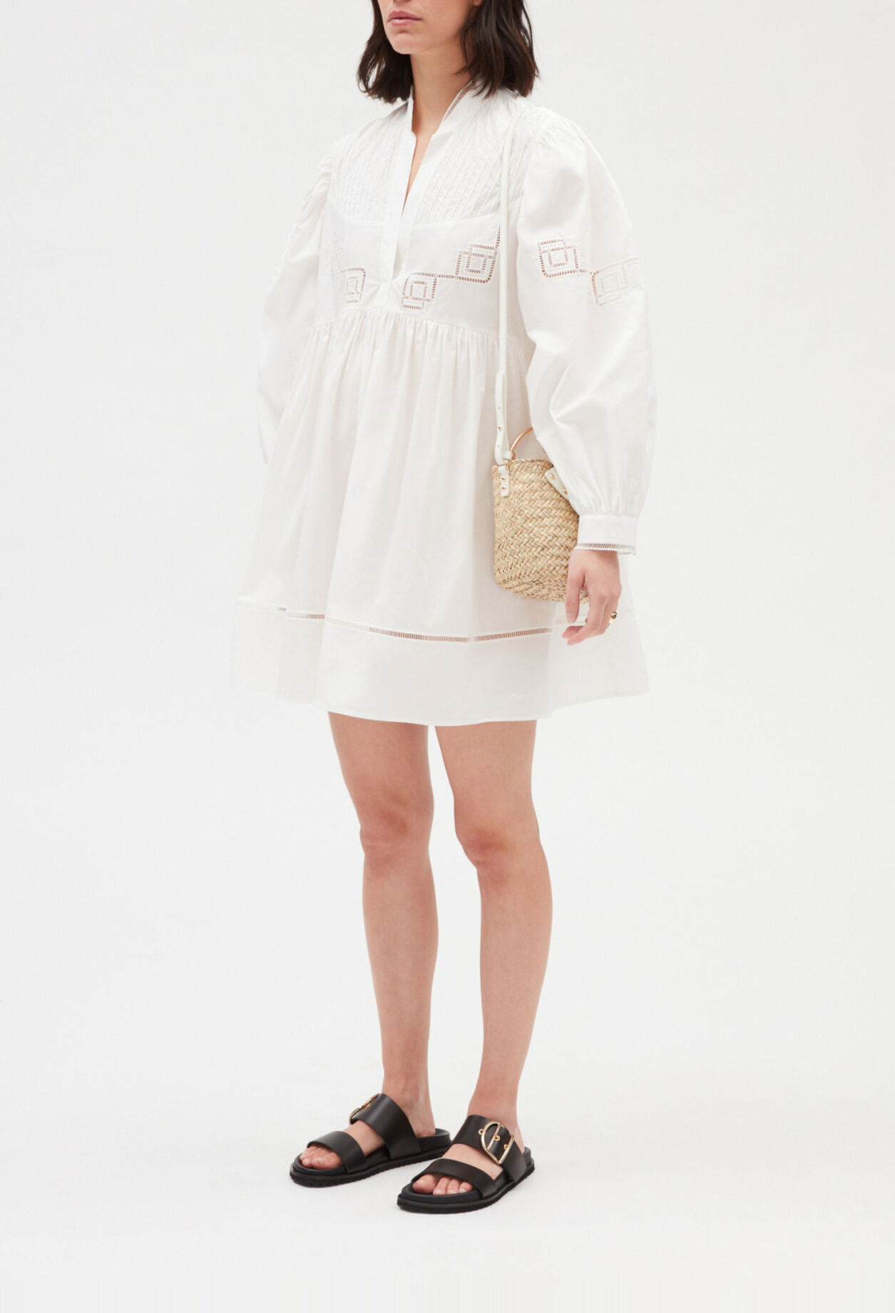 Embroidered white cotton mini dress