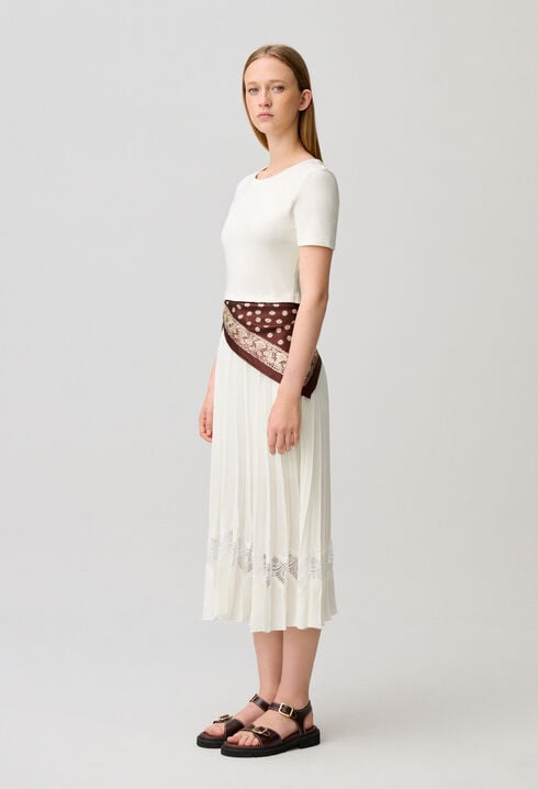 Twist ivory bi-material midi dress