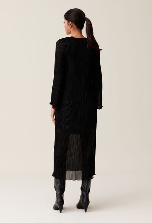 Sheer Pleated Maxi Dress