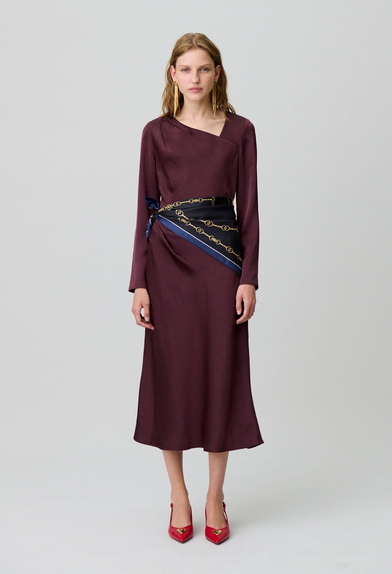 Asymmetrical satin long dress