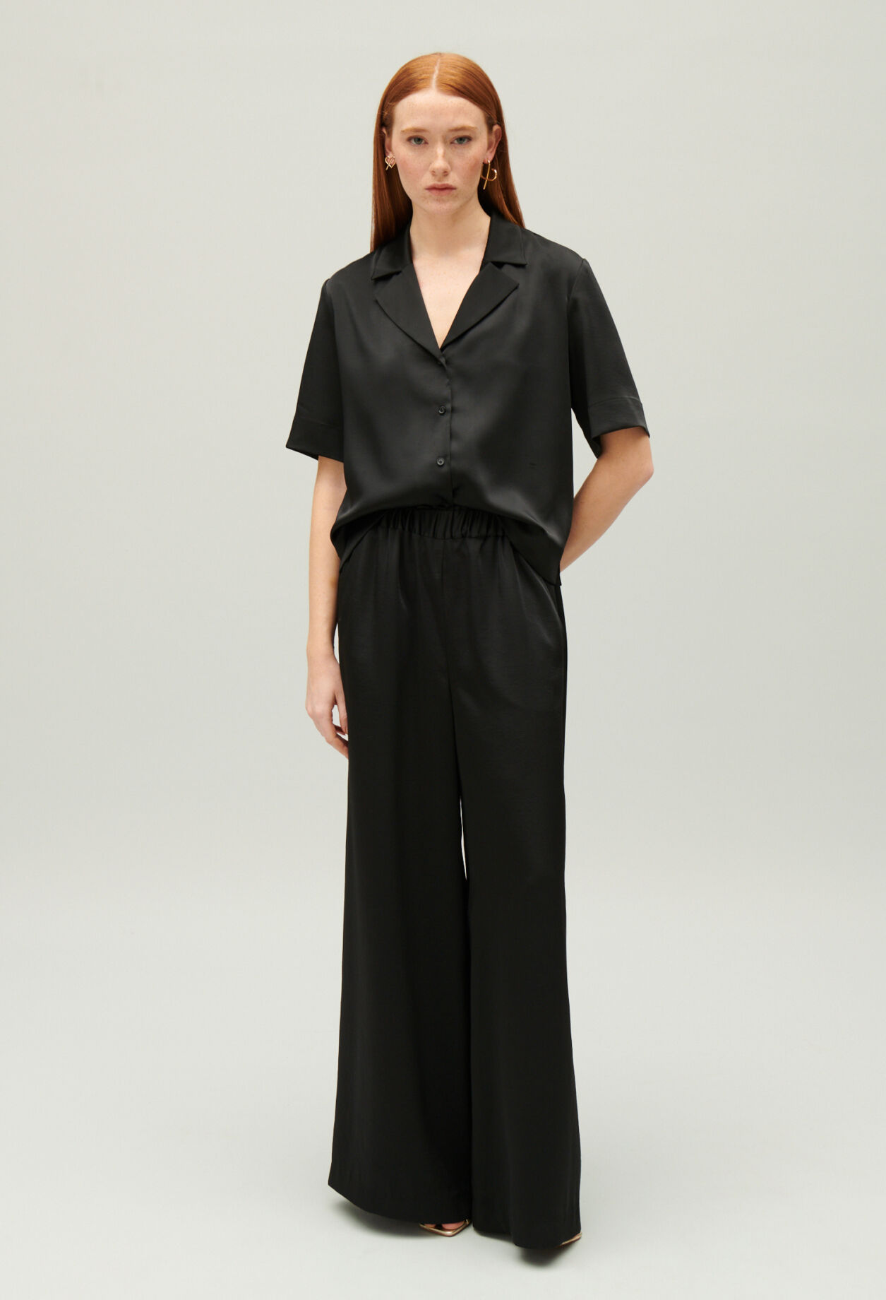 Wide-leg trousers with smocked waistband