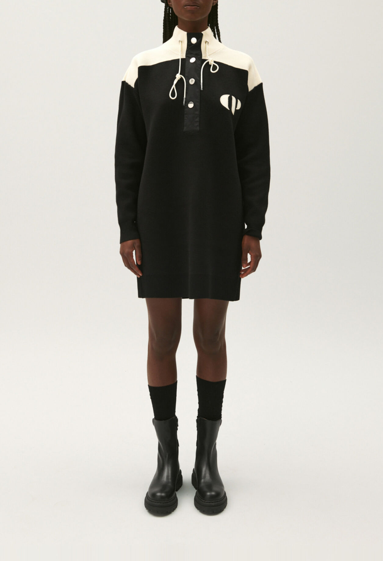 Black jumper dress with zipped rollneck