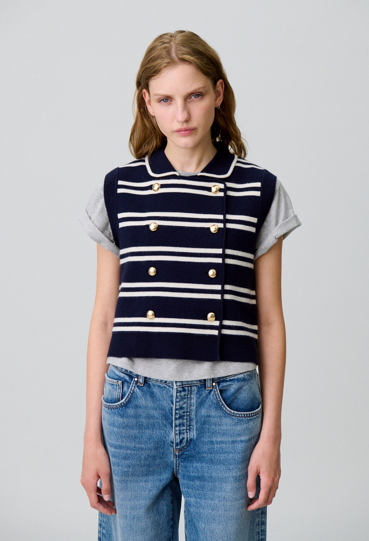 Sleeveless Striped Cardigan