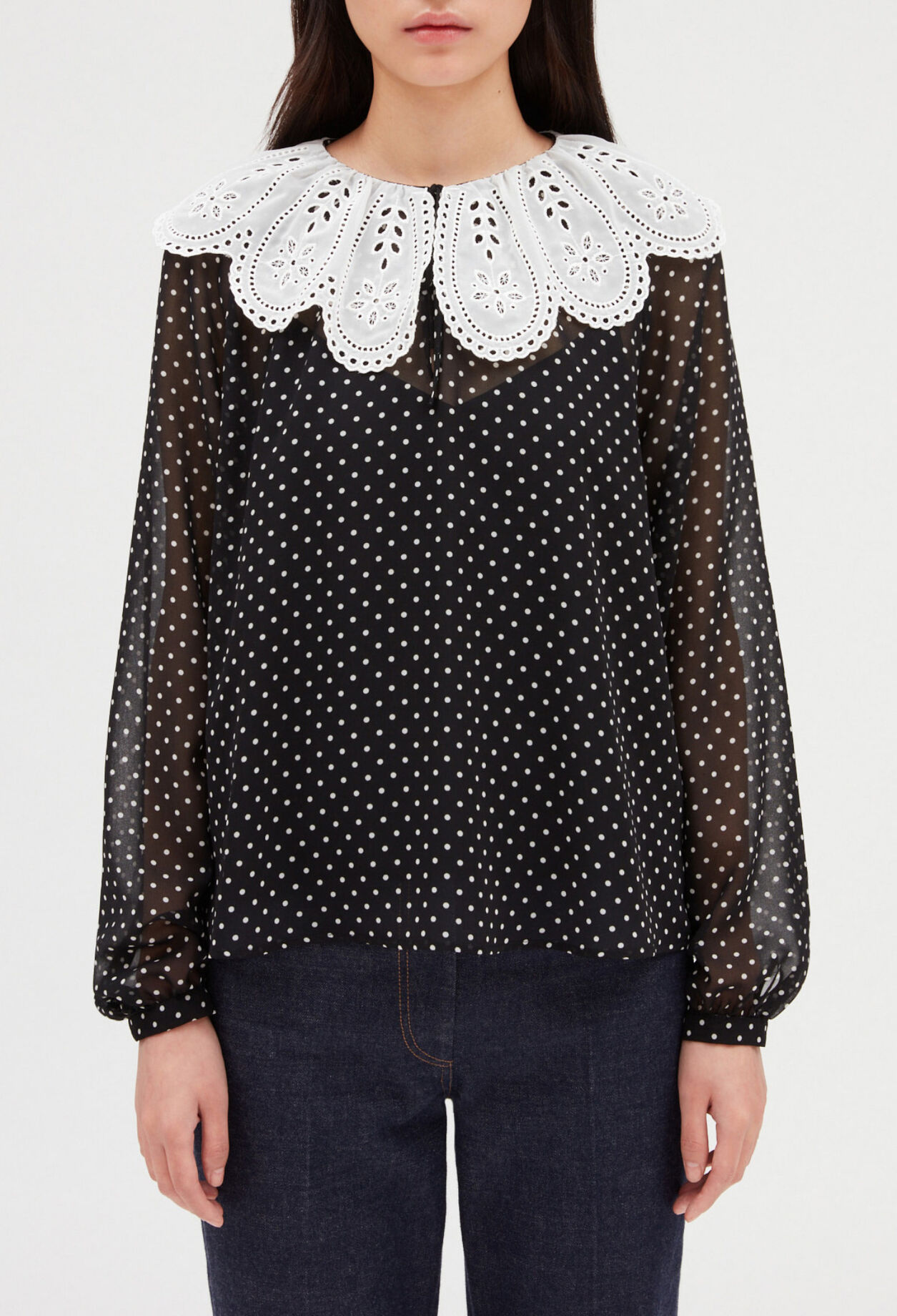 Polka dot blouse with Claudine collar