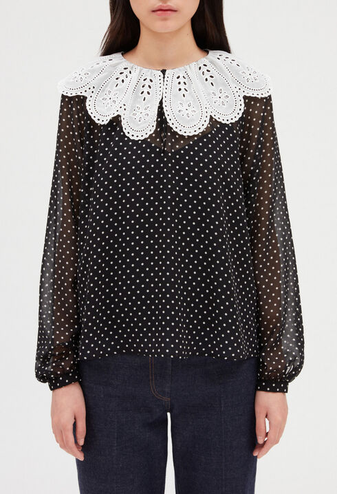 Polka dot blouse with Claudine collar