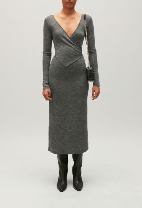 Light grey wool jersey midi dress