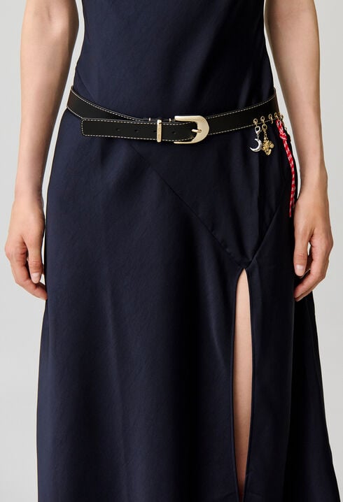 Leather eyelet belt with charms