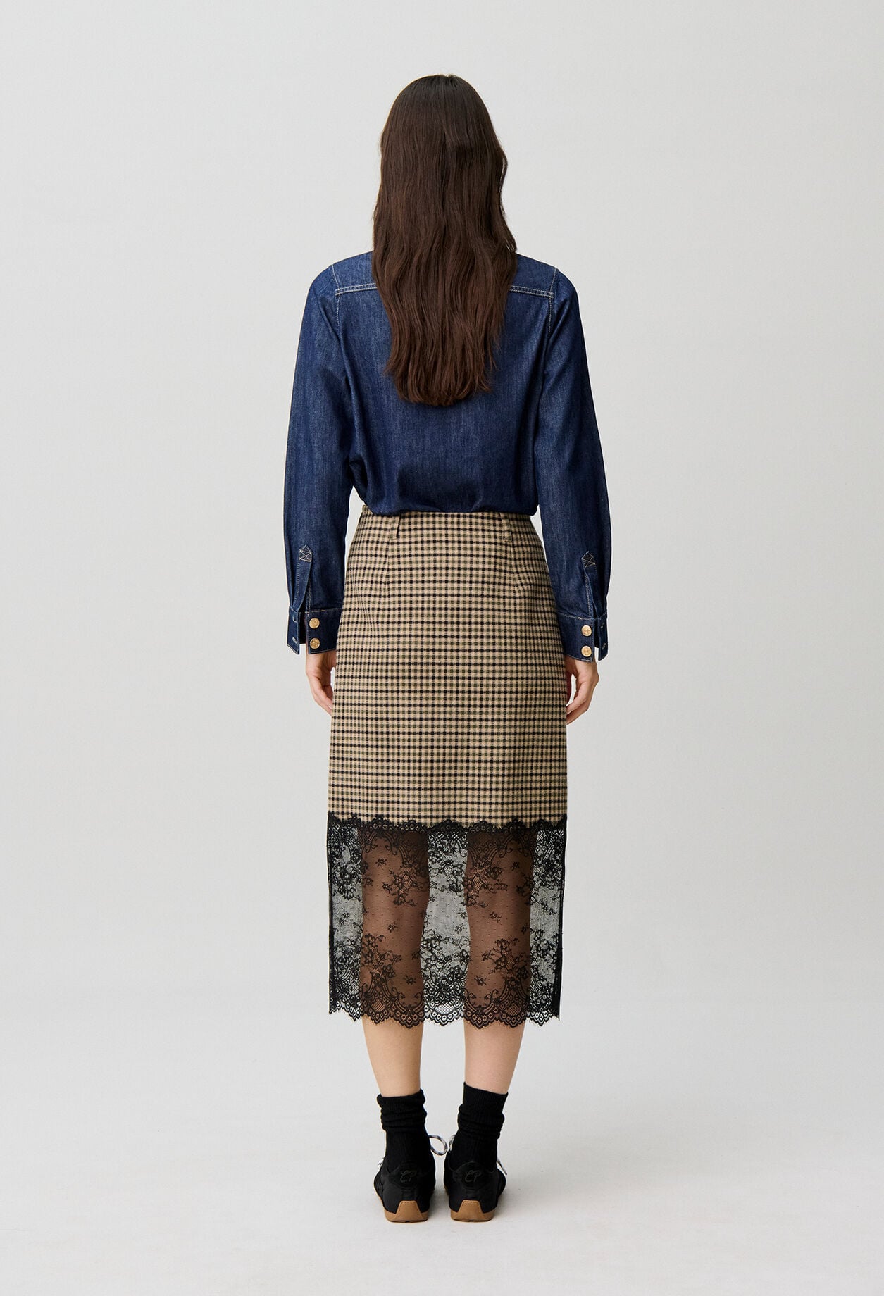 Straight checked skirt