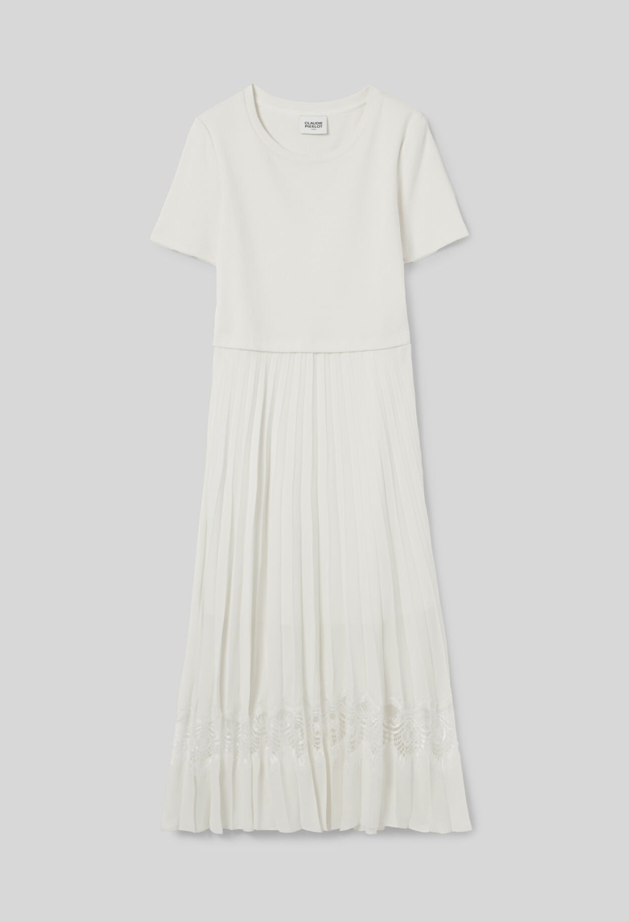 Twist ivory bi-material midi dress