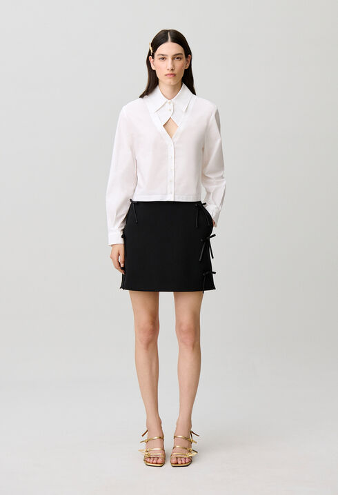 Straight flared skirt satin bows