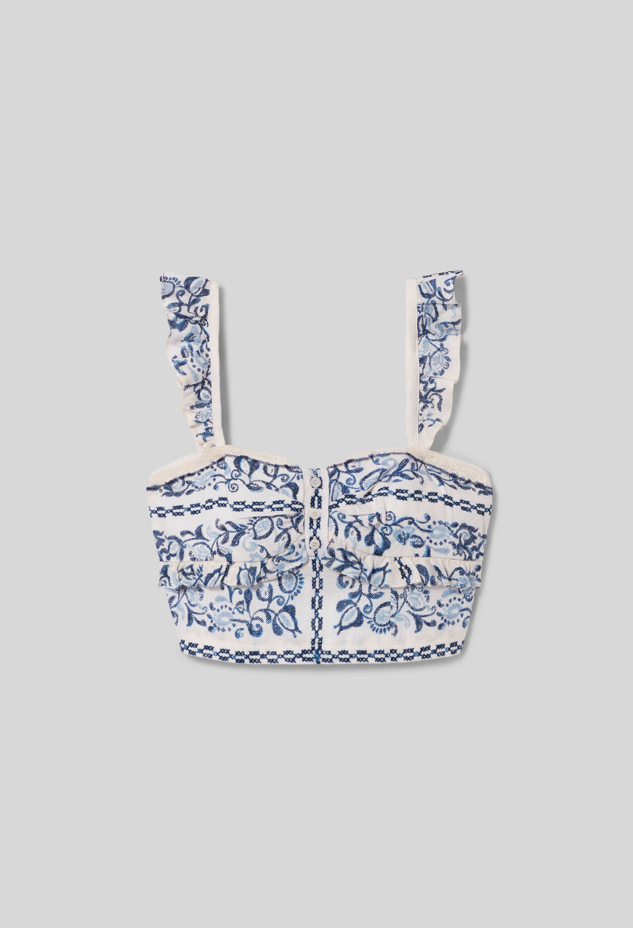 Ruffled linen bustier top