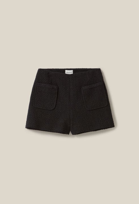 Straight black tweed shorts