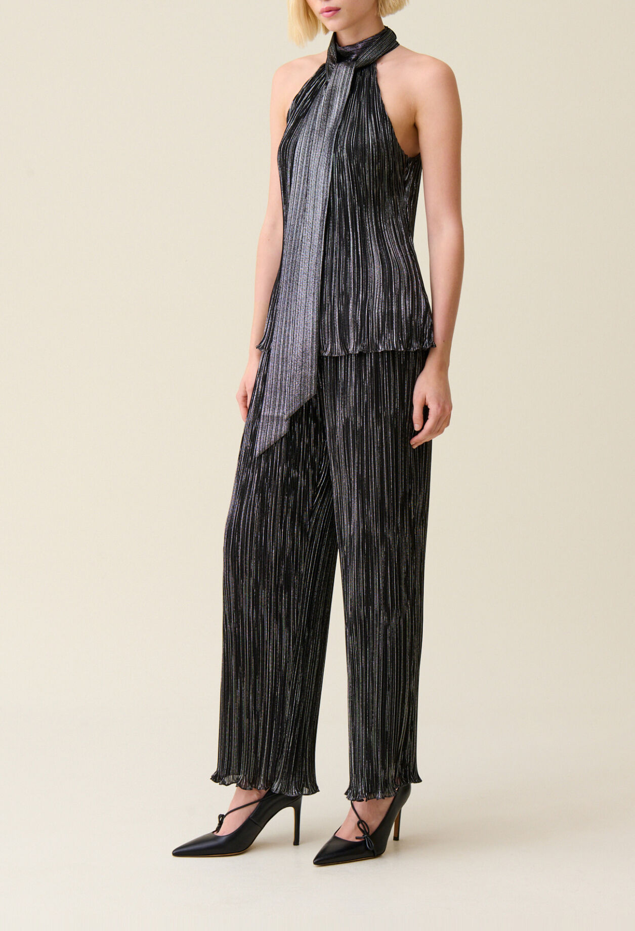 Silver pleated sleeveless top