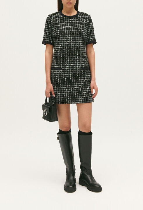 Two-tone short tweed dress