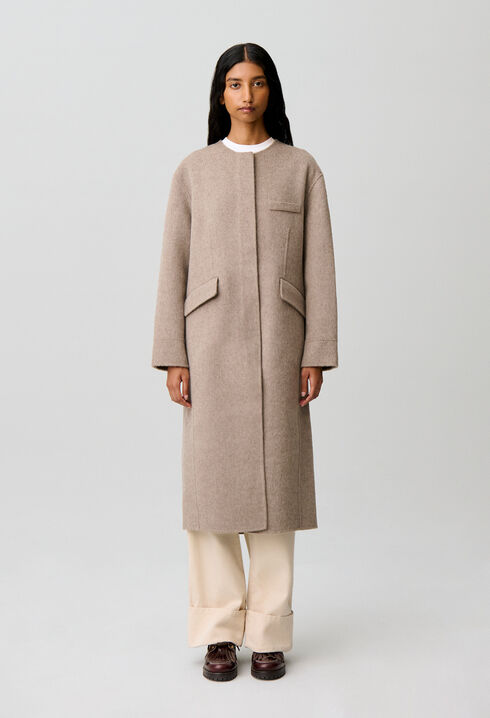 Long wool scarf collar coat