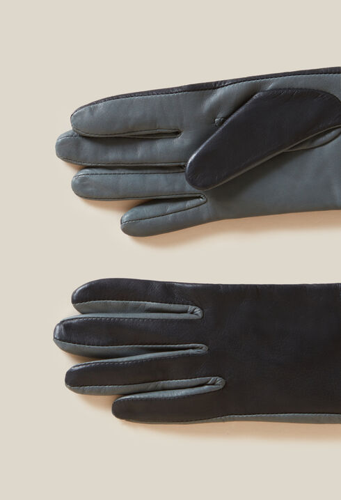 Long two-tone leather gloves