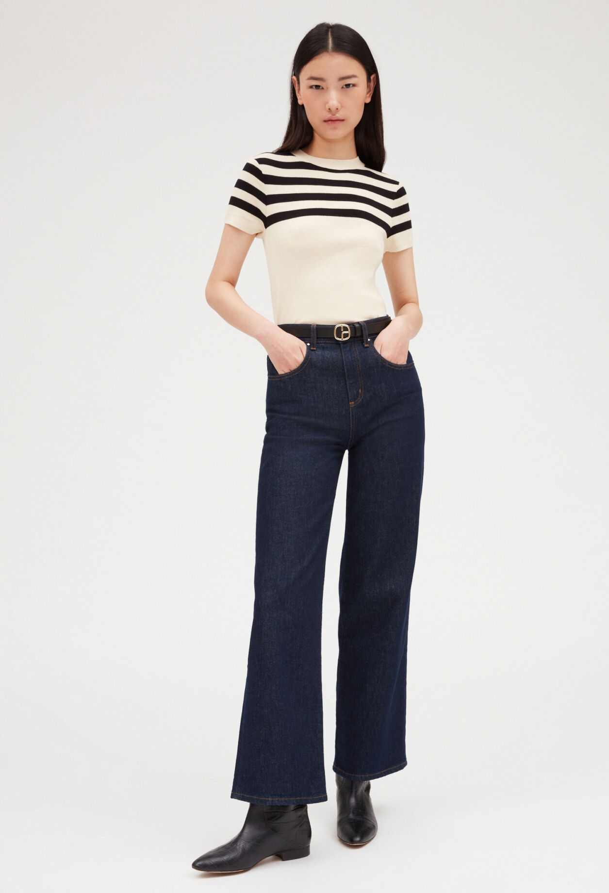Two-tone short-sleeved jumper