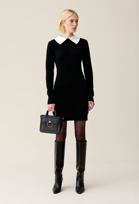 Black knit dress removable collar